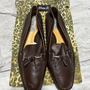 Diane B. Brown Leather Flats with Decorative Bow